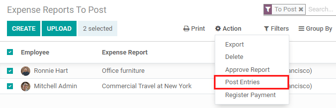 Post multiple reports from the Post Entries view.