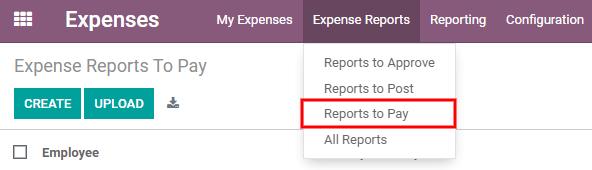 View reports to pay by clicking on expense reports, then reports to pay.