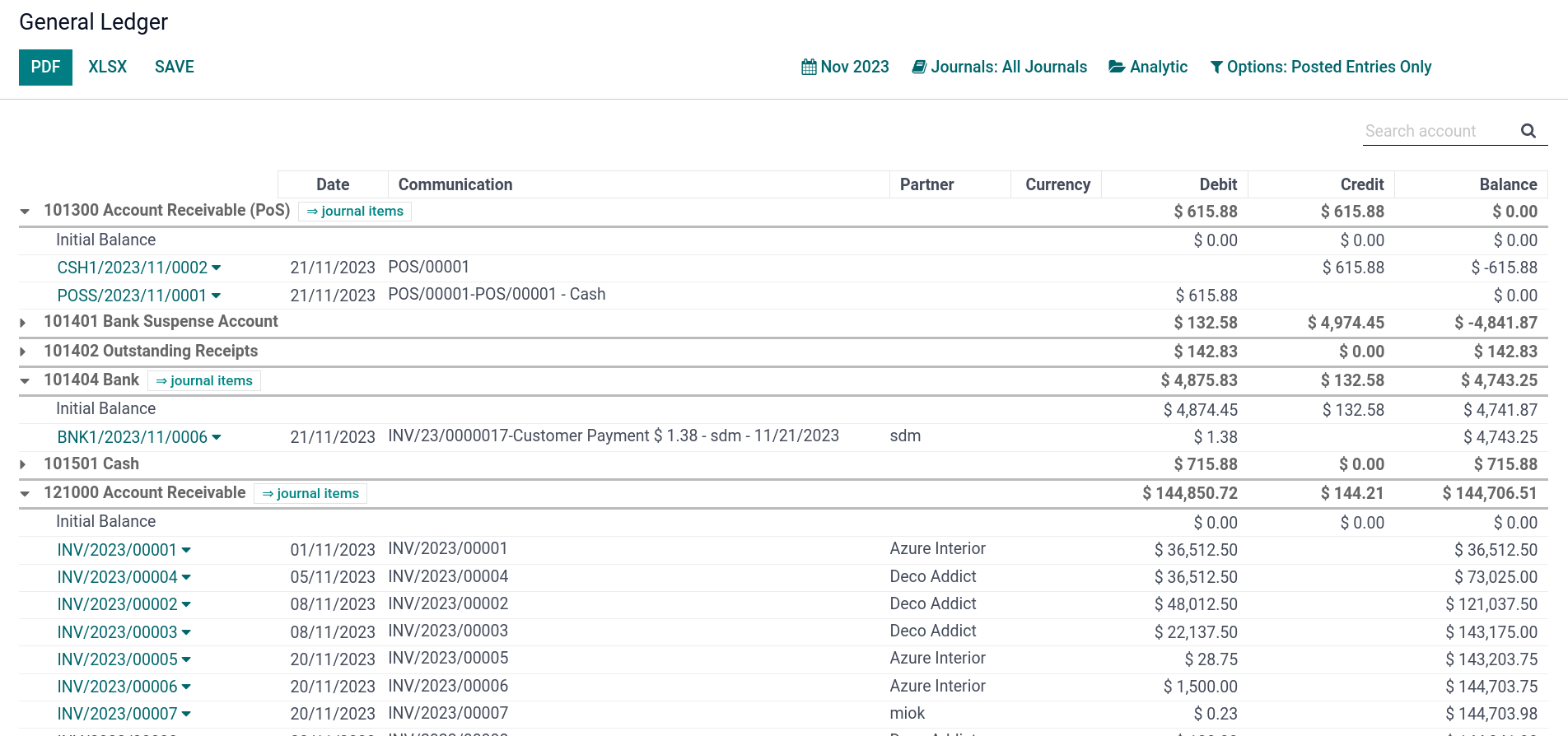 General Ledger report in Odoo.