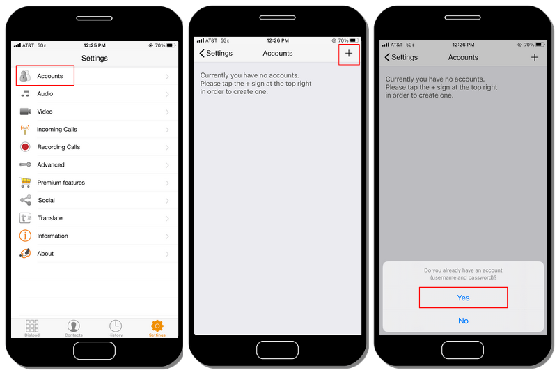 Zoiper-account instellen, weergegeven in de weergave vanaf een mobiel apparaat.