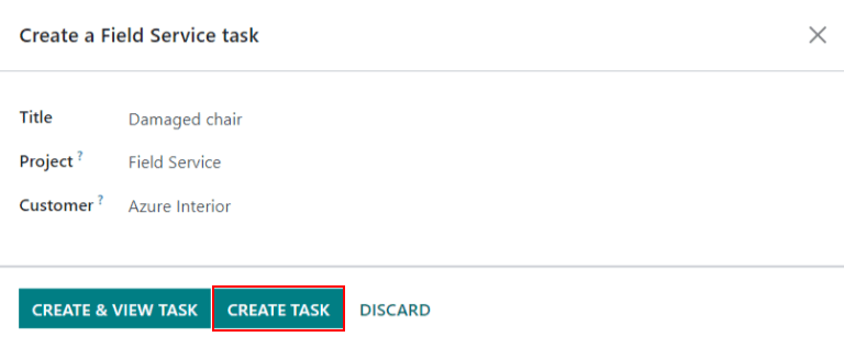 Weergave van een pagina om een buitendienst taak aan te maken.