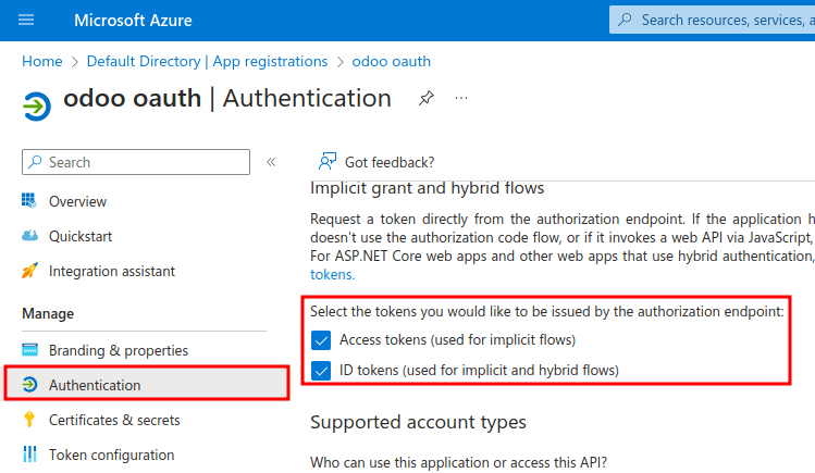 Authenticatie-instellingen en eindpunt-tokens.