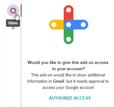 De knop Toegang autoriseren in de rechter zijbalk van het Odoo pluginpaneel.