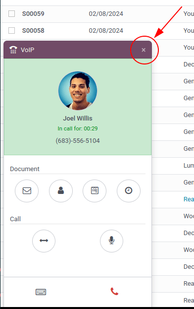 VoIP-gesprek in Odoo.
