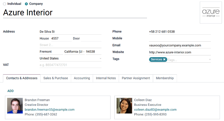 Voeg een contact/adres toe aan het contactformulier.