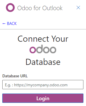 De Odoo database URL invoeren