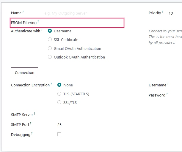 Instellingen uitgaande e-mailserver en VAN filter