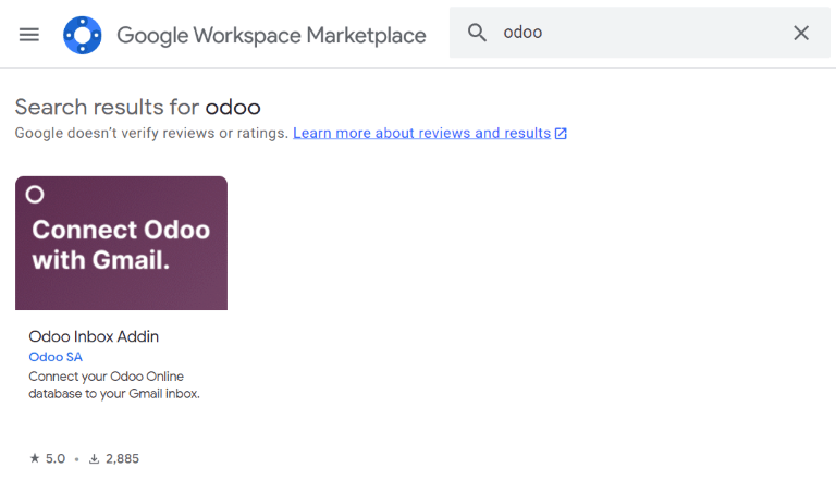 Odoo Inbox Addin op Google Workspace Marktplaats.