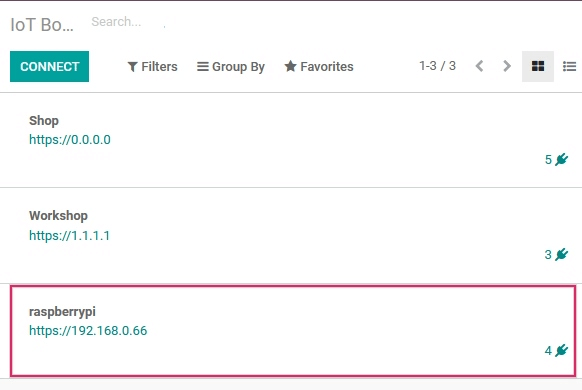 De IoT box is succesvol geconfigureerd in de Odoo database.