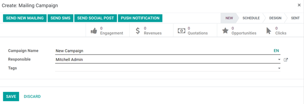 Weergave van het pop-upvenster van een e-mailcampagne in Odoo's E-mailmarketing applicatie.