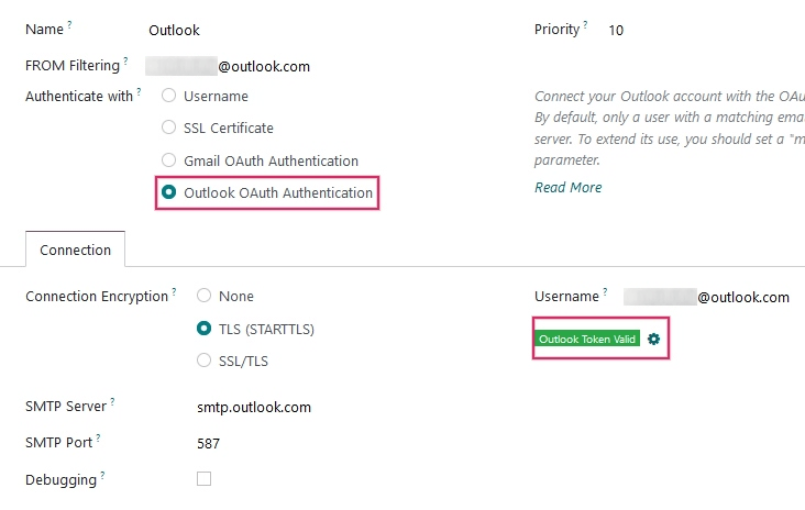 Geldige Outlook Token indicator.