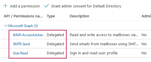 API rechten die nodig zijn voor Odoo integratie staan vermeld onder Microsoft Graph.