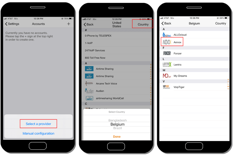 Zoiper-account instellen, de provider kiezen.