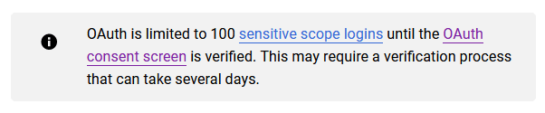 OAuth is beperkt tot 100 gevoelige bereik-logins.