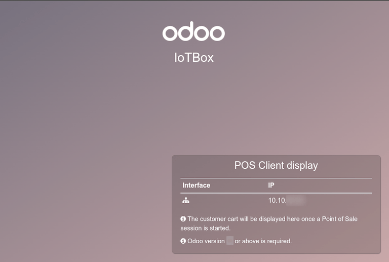 Het standaard "POS Client Display" scherm dat verschijnt wanneer een schermdisplay met succes is verbonden is met een IoT box.