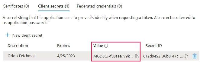 Client Secret Value of Waarde in de referenties van de app.