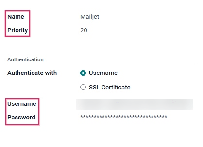 Odoo serverinstellingen voor uitgaande e-mail.