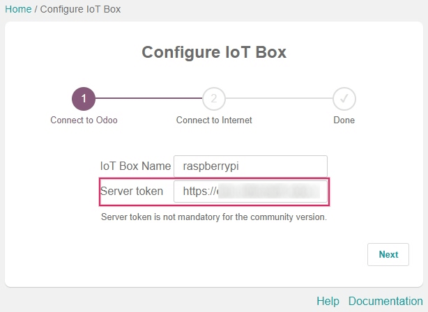 Voer het servertoken in het IoT-vak in.