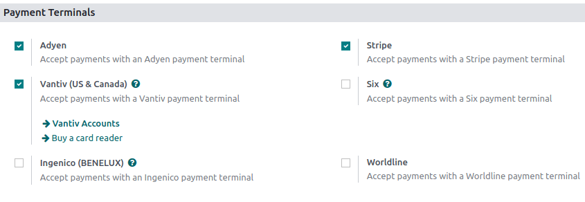 selectievakje in de instellingen om een betaalterminal in te schakelen