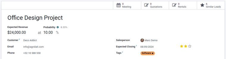 Een opportunityrecord met de nadruk op de slimme knop Similar Leads.