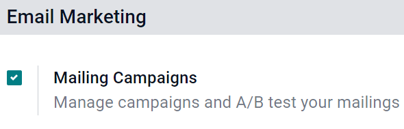 Weergave van de e-mailcampagnes instelling in Odoo.