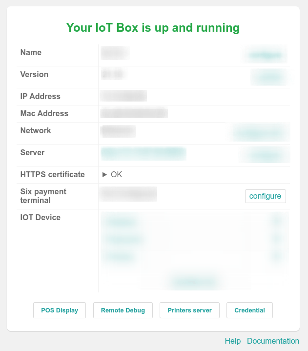 IoT box homepage met HTTPS certificaat OK status.