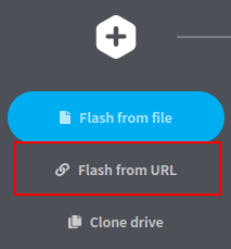 Een weergave van Balena's Etcher software, met de optie flash van URL gemarkeerd.