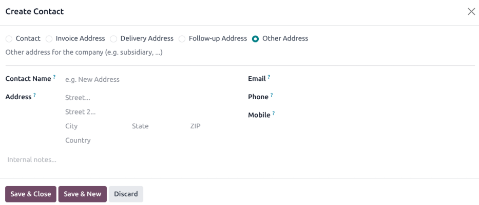 Add a contact/address to the contact form.