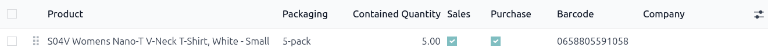Specify a barcode on the Product Packagings page.