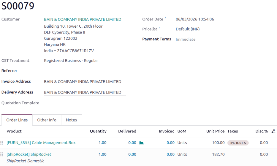 Add Shiprocket shipping to a sales order.