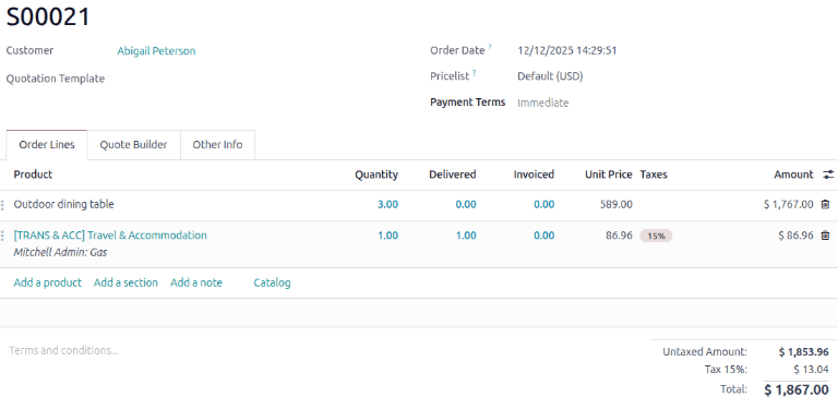 See the expenses listed on the sales order after clicking into it.