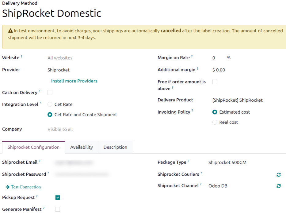 The USPS Domestic delivery method, fully configured.