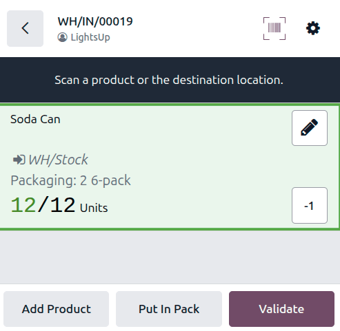 Overview of receipts in transfer to validate.