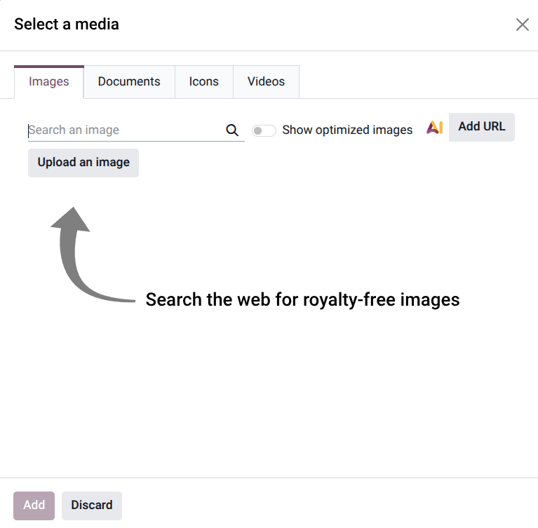 The Select a media pop-up window.
