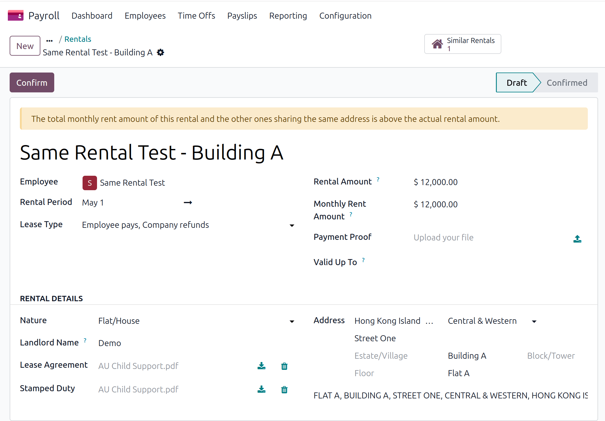 Shared housing warning in the Similar Rentals tab.