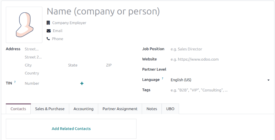 A new contact form in the Contacts app.